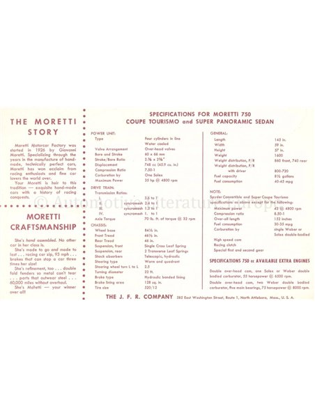 1958 MORETTI FIAT 750 BROCHURE ENGLISH (US)