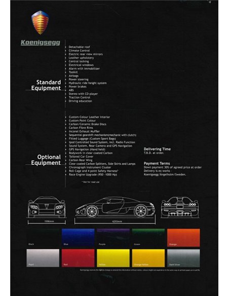2006 KOENIGSEGG CCX BROCHURE ENGLISH