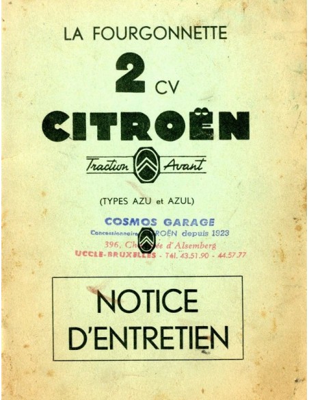 1956 CITROEN 2CV AZU AZUL INSTRUCTIEBOEKJE FRANS