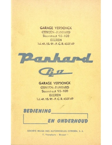 1961 PANHARD PL 17 INSTRUCTIEBOEKJE NEDERLANDS