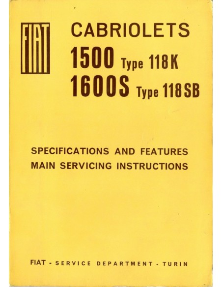 1966 FIAT 1500 / 1600 S CABRIOLET WERKPLAATSHANDBOEK ENGELS
