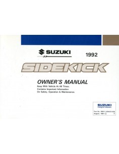 1992 SUZUKI SIDEKICK INSTRUCTIEBOEKJE ENGELS