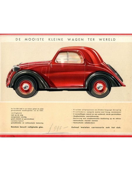 1936 FIAT TOPOLINO BROCHURE NEDERLANDS