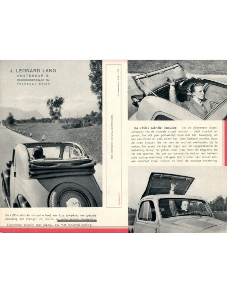 1936 FIAT 500 CABRIOLET LEAFLET NEDERLANDS