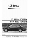 1968 ALFA ROMEO GTA 1300 JUNIOR BIJLAGE INSTRUCTIEBOEK ENGELS