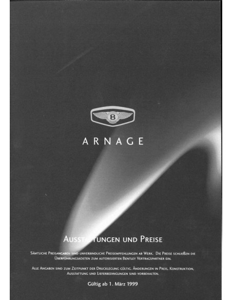 1998 BENTLEY ARNAGE PRIJSLIJST DUITS